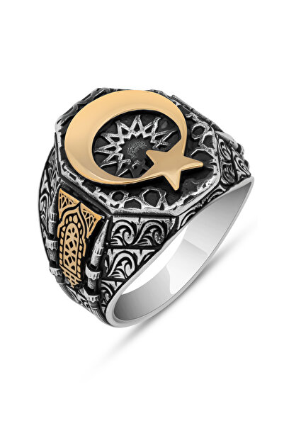 ALYANSEVİM Ayyıldız Motifli 925 Gümüş Erkek Yüzük