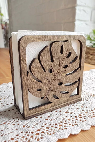 Genel Markalar Ahşap Masaüstü Peçete Organizeri, Yaprak Desenli Peçetelik
