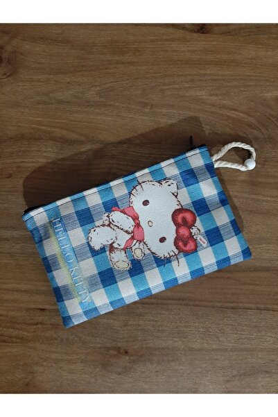 owl bag Hello kity - καρό navy blue με λευκό σχέδιο Design υφασμάτινη θήκη γι...