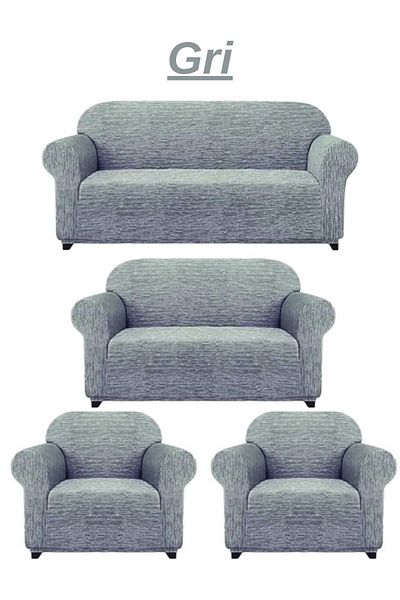 FurkanTicaret 3 2 1 1. Elastic Flexible Washable Woven Jacquard Sofa Cover - Color Gray 4 Pack