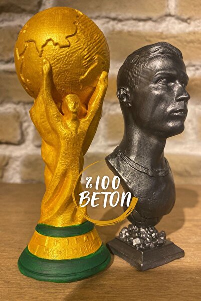 Craft3D Atölye Ronaldo 13 Cm Ve Dünya Kupası 15 Cm (HEDİYE PAKETİ İLE BERABER) Beton Biblo/büst/figür