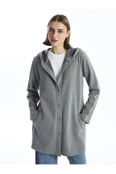 LC Waikiki Anthracite Melange Hooded Basic Women's Cardigan