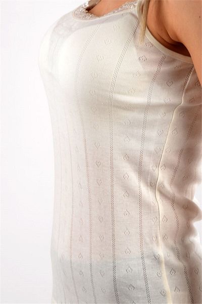 Tutku Women's Ecru 6 Pieces 200 Jacquard Thread Strap Undershirt