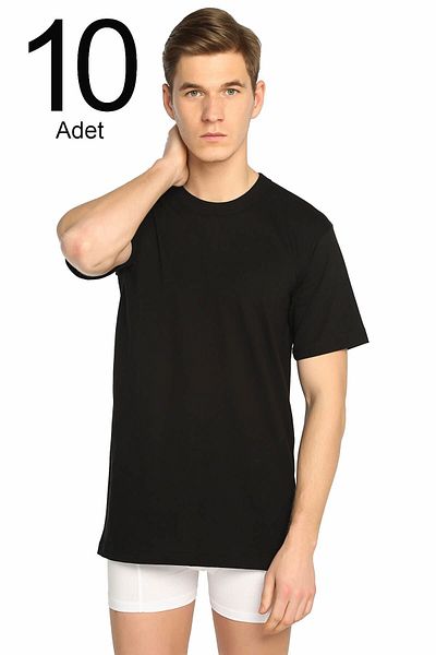 Tutku Men's Black 10-Pack Crew Neck Undershirt ELF568T0105CCM10
