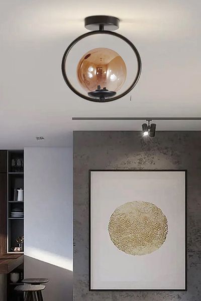 Uçar Milaya Moder Globe - Camli Entrance Chandelier, Single Plate, Hall Hallway