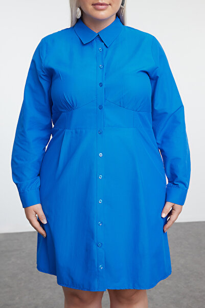 Trendyol Curve Nagy méretű kék szőtt ingruha - Tbbaw25ah00051