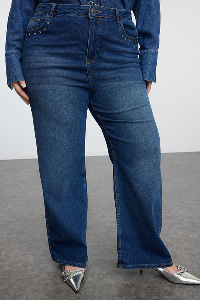 Trendyol Curve High Waist Trock Wide Leg Plus Size Blue Jeans - TBBAW25CJ00012