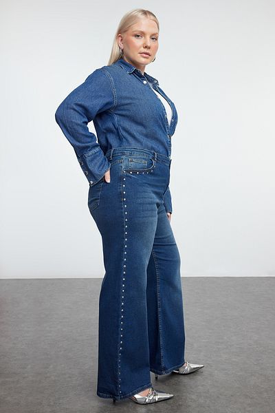 Trendyol Curve Blugi albaștri cu talie înaltă Trock cu picioare largi - TBBAW25CJ00012