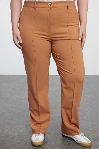 Trendyol Curve Кафяви тъкани панталони с прав изрязан шев - Tbbss24Ar00048