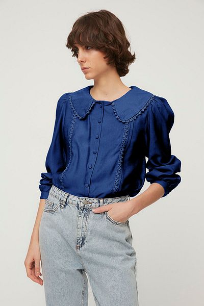 Trendyol Collection Tkaná košile Dark Lavivert s krajkovým detailem - TWOSS21GO0035