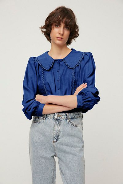 Trendyol Collection Tkaná košile Dark Lavivert s krajkovým detailem - TWOSS21GO0035