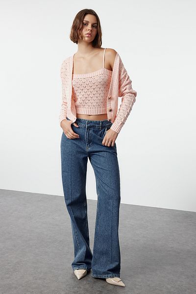 Trendyol Collection Pink Crop Knitwear Cardigan - Openwork/Hole Twoss20Hi0034