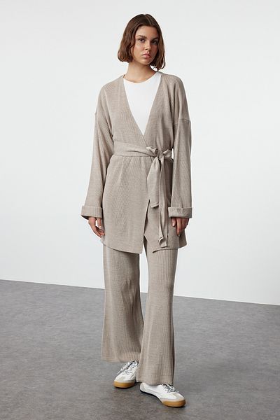 Trendyol Collection Beige Knitwear Midi Set - Lower & Upper Set Twoaw25Au00027