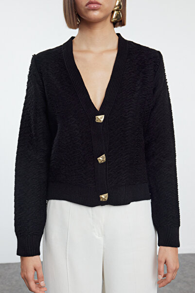 Trendyol Collection Knitwear Black Rose Cardigan - Button Detail, TWOAW25HI00249