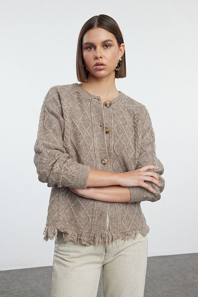 Trendyol Collection Ζακέτα με μαλακή υφή πλεκτό βιζόν - φούντα, TWOAW25HI00212