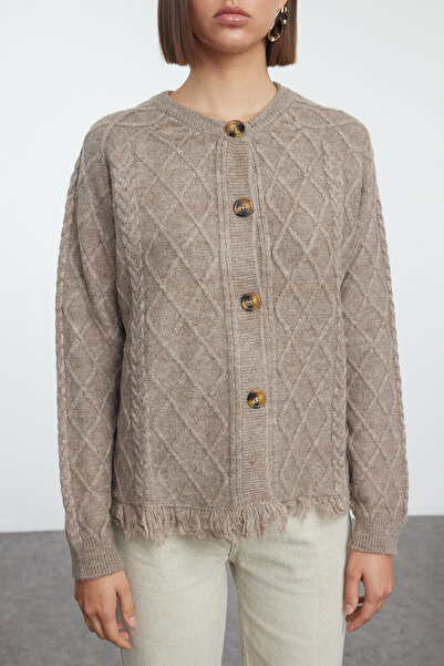 Trendyol Collection Kardigan s měkkou texturou norkového úpletu - střapec, TWOAW25HI00212