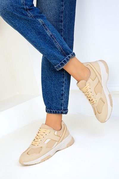 SOHO Beige-weiße Damen Sneaker Schuhe 19505