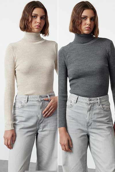 Trendyol Collection Antracit és bézs színű kötött pulóver - TWOAW22KZ1767
