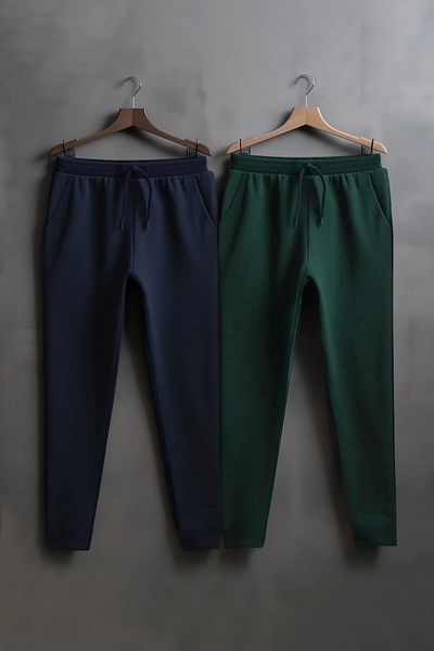 Edit by Trendyol 2 Pack Navy Blue and Emerald Green Wide Cut Men's Sweatpants - Tedaw25Ea00015