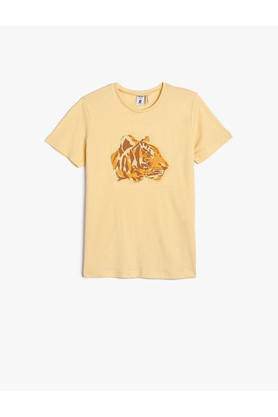 Koton T-Shirt Short Sleeve Crew Neck Tiger Printed Cotton
