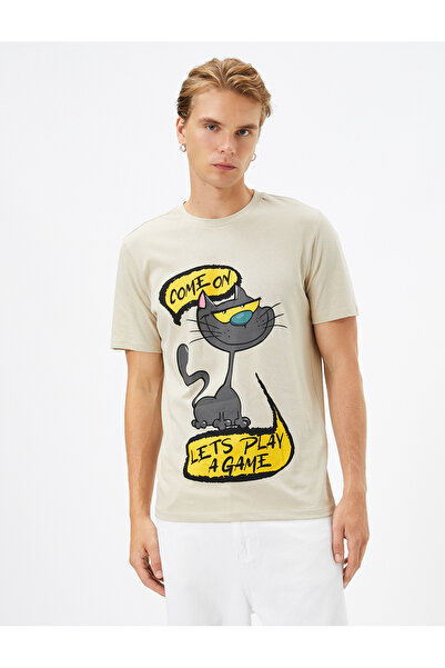 Koton Kočičí tričko s krátkým rukávem s výstřihem z bavlny