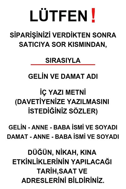 Cem Davetiye Düğün Nişan Nikah Kına Davetiyesi 3108 (100 ADET) Baskı Dahil