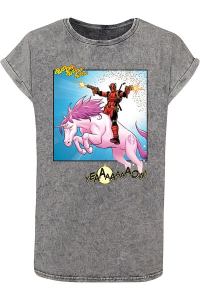ABSOLUTE CULT Damen Ladies Deadpool - Unicorn Battle Acid Washed T-Shirt