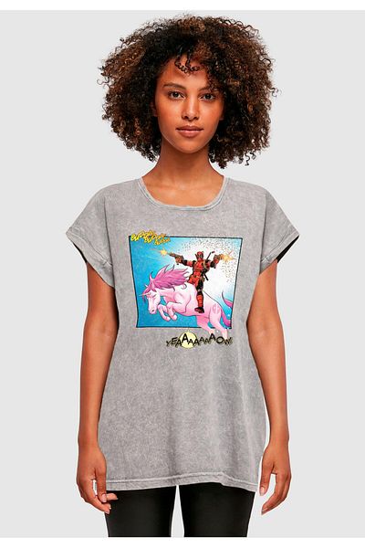 ABSOLUTE CULT Damen Ladies Deadpool - Unicorn Battle Acid Washed T-Shirt