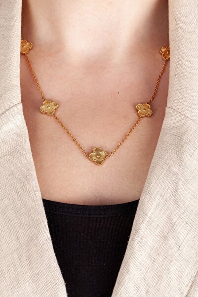 Inure Jewelry Valuable Gold Yonca Model Kadın Çelik (KOLYE & BİLEKLİK) 2'li Set
