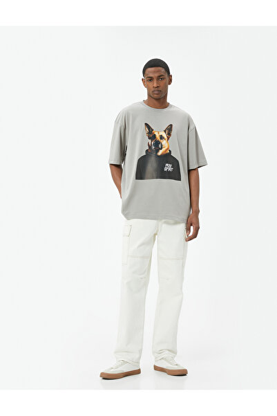 Koton Tricou oversize din bumbac - Imprimeu câine, mânecă scurtă, guler rotund