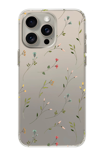 moonset Iphone 15 Pro Uyumlu Çiçekler Tasarımlı Baskılı Şeffaf Telefon Kılıfı