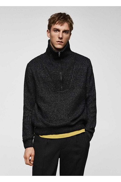 MANGO Man Wollpullover mit Perkins-Kragen und Reißverschluss