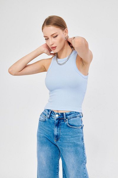 Irmak Kerekli Women's Blue Corded Basic Crop Undershirt 4003