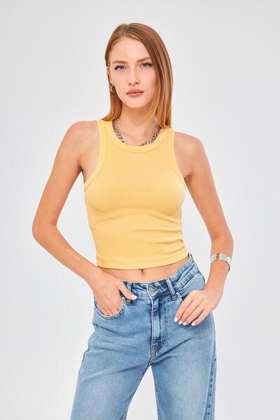 Irmak Kerekli Women's Yellow Corded Basic Crop Undershirt 4003
