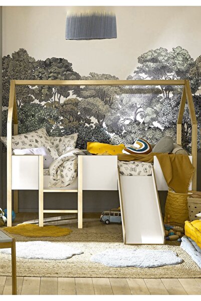 MiniWood Montessori Ranza Oyun Alanlı Karyola Kaydıraklı Ranza Çocuk Yatak