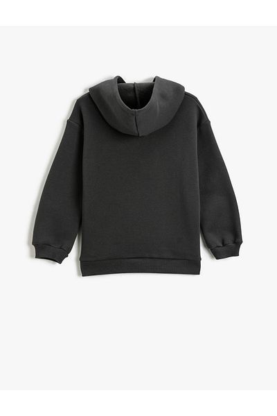 Koton Hooded Sweatshirt Cat Printed Long Sleeve Ribbon