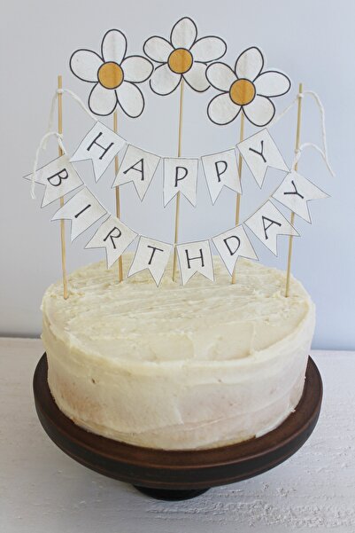 bymila PASTA SÜSÜ-DOĞUM GÜNÜ SÜSÜ-HAPPY BIRTHDAY PASTA SÜSÜ-PAPATYA TEMALI PA...