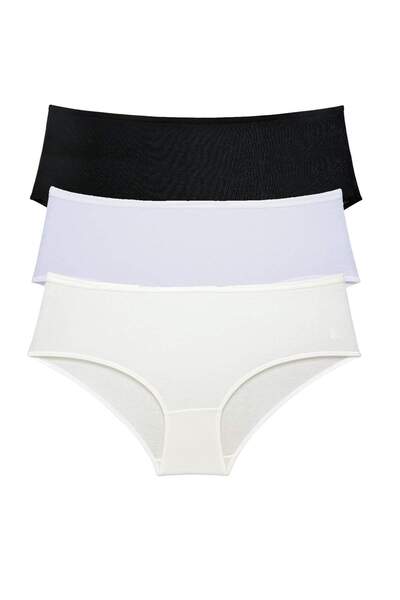 TWOX High Waist 3 Pieces Bato Panties - Black White Cream