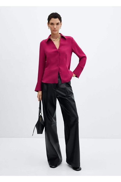 MANGO Woman Flowy Stitching Detailed Shirt