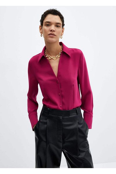 MANGO Woman Flowy Stitching Detailed Shirt