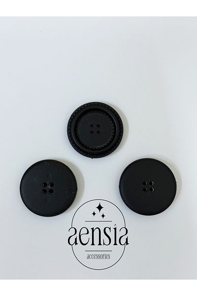 aensia Large Size Black Leather Stitched Polyester Jacket Coat Button - Pack of 3
