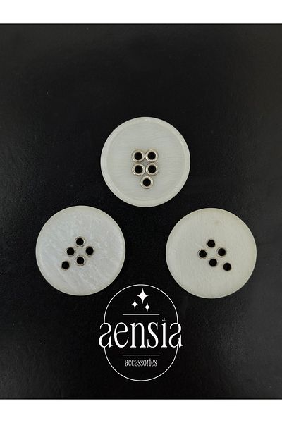 aensia Eyelet White Cream Polyester Button Jacket - 5 Holes, 3.43 Cm, 3 Pack