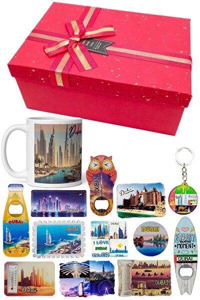 Dünyadan Hediyeler Dubai Hediye Kutusu 10 Parça Kupa Magnet Anahtarlık Kutu