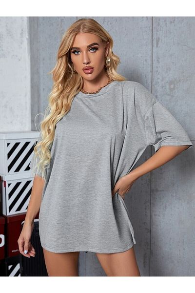 Pink Sky Unisex Grey Oversize Cotton Boyfriend T-shirt - Crew Neck