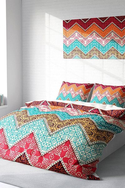 PerlaSera 3D Custom Design - Double Zigzag Motif Duvet Cover Set, Tight Woven Cotton Satin