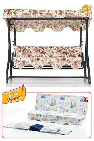Erinöz Olea 3 Kişilik Yatarlı Bahçe Balkon Salıncağı (YEDEK KILIF TAKIMI HEDİYE)