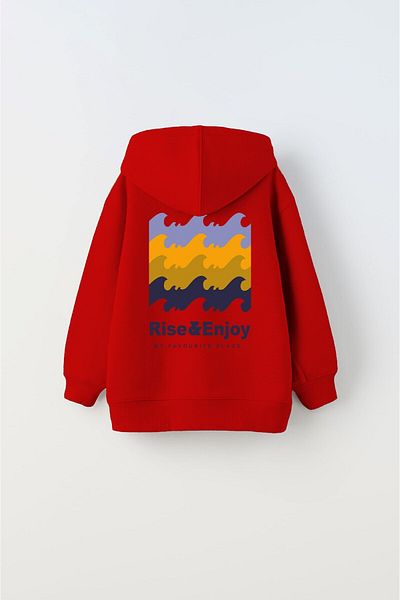 The Champ Clothing Унисекс детски суитшърт с качулка и червен принт Polar Rise And Enjoy
