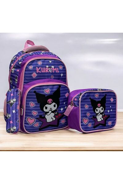 kuromi Set KUROMI de 3 - Geantă, suport pentru stilou și cutie de prânz