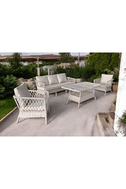 MONALİN HOME GARDEN Monalin Mobilya I Lft 5'li Oturma Takımı (KREM-KREM) I Rattan Bahçe Mobilyası