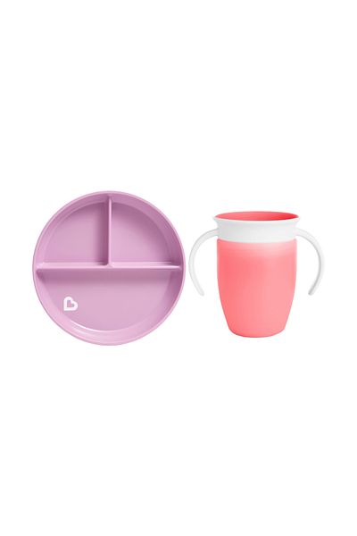 Munchkin 360 Degree Training Fixed Vacuum Feeding Plate - Miracle 6Ay+ Purple&Pink 2 Pack